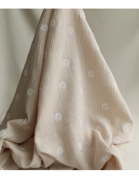 Daisy - Double gaze coton BIO motif exclusif fond crème