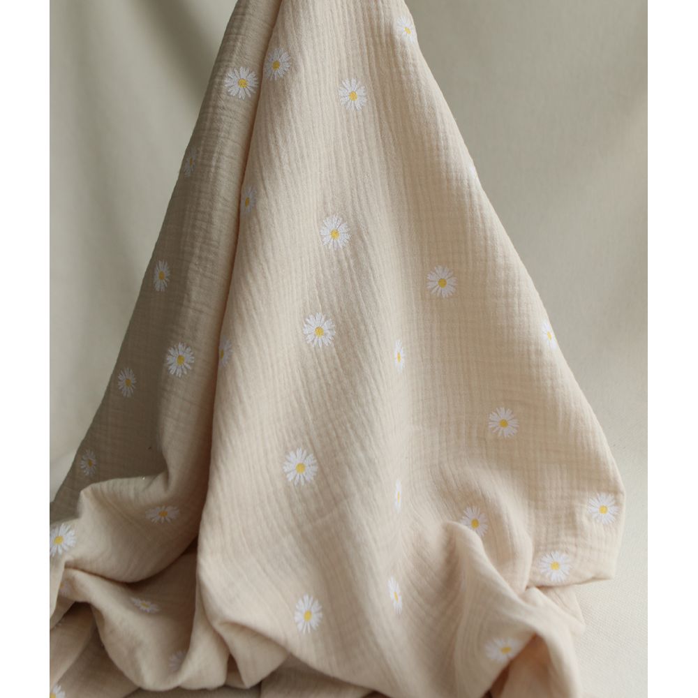Daisy - Double gaze coton BIO motif exclusif fond crème