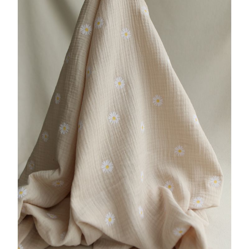 Daisy - Double gaze coton BIO motif exclusif fond crème