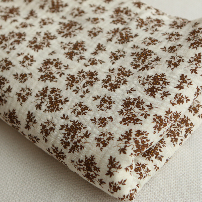 Soumeya - Double gaze coton BIO motif exclusif fond écru chocolat