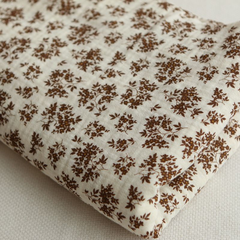 Soumeya - Double gaze coton BIO motif exclusif fond écru chocolat