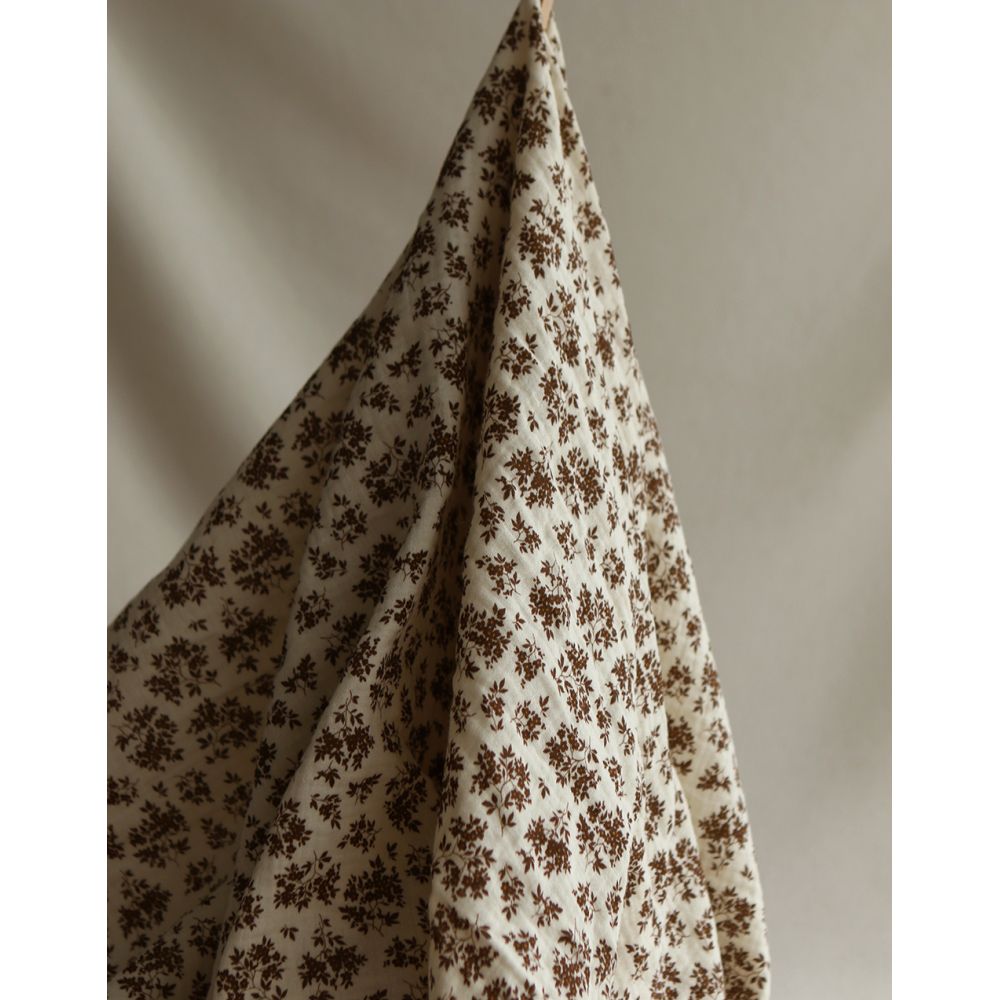 Soumeya - Double gaze coton BIO motif exclusif fond écru chocolat