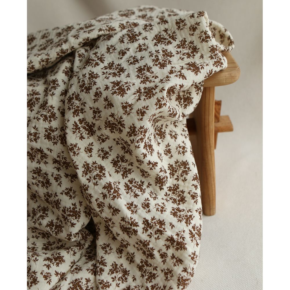 Soumeya - Double gaze coton BIO motif exclusif fond écru chocolat