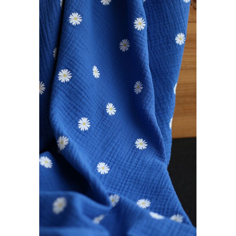 Daisy - Double gaze coton BIO motif exclusif fond bleu cobalt