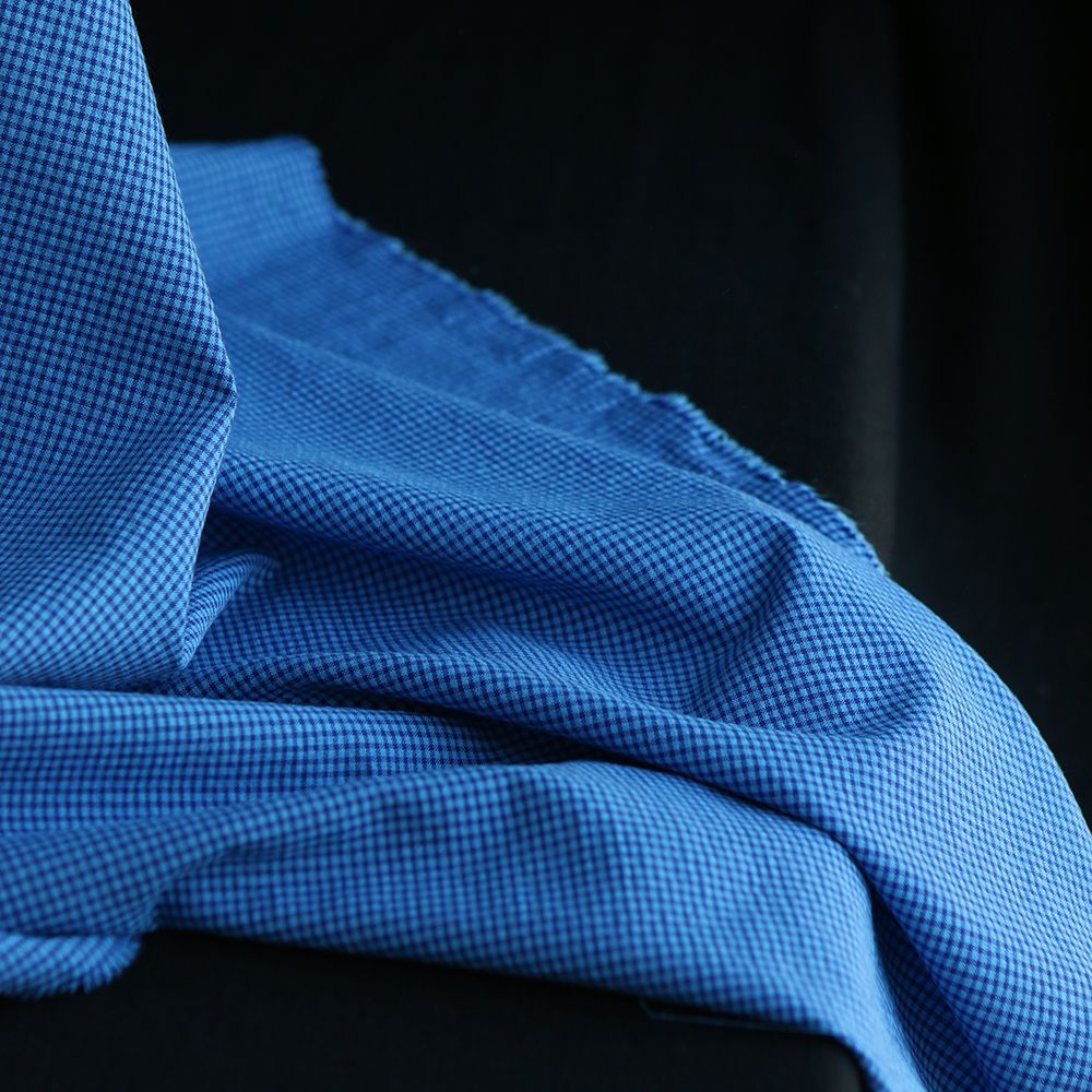Seersucker / Coton gaufré vichy mini 3mm bleu cobalt