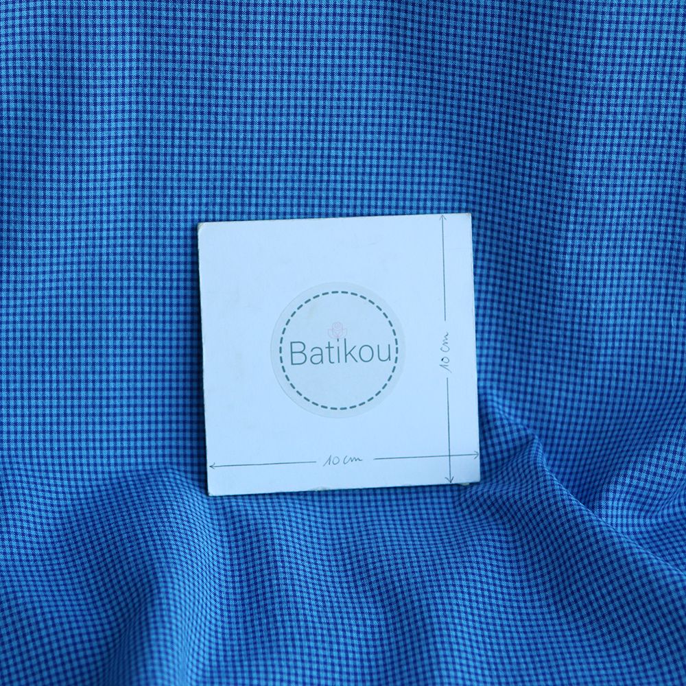 Seersucker / Coton gaufré vichy mini 3mm bleu cobalt
