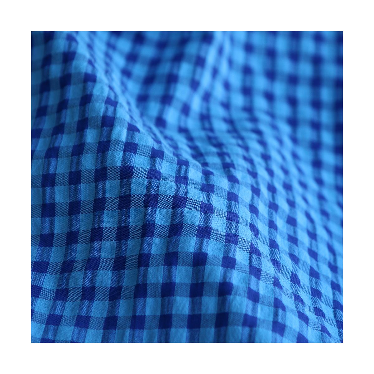 Seersucker / Coton gaufré vichy 6mm bleu cobalt Seersucker / Coton gaufré vichy 6mm bleu cobalt