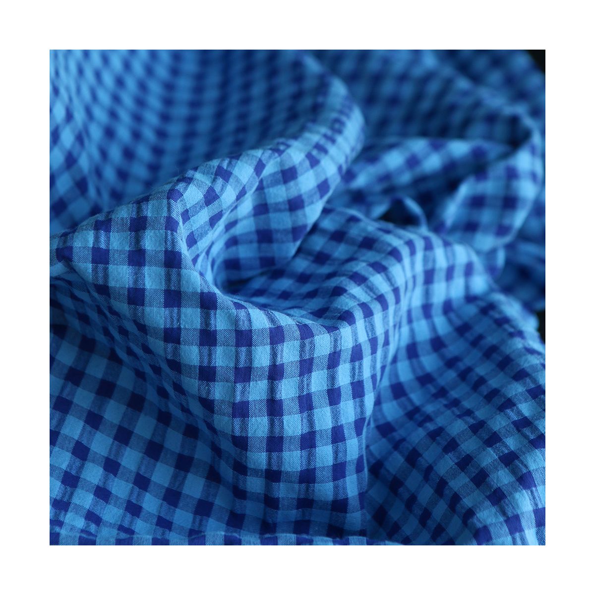 Seersucker / Coton gaufré vichy 6mm bleu cobalt Seersucker / Coton gaufré vichy 6mm bleu cobalt