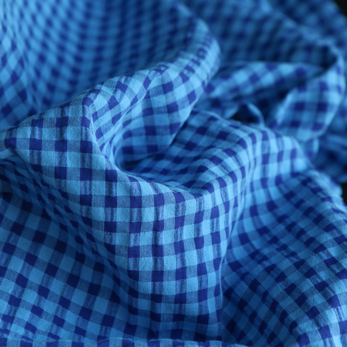 Seersucker / Coton gaufré vichy 6mm bleu cobalt