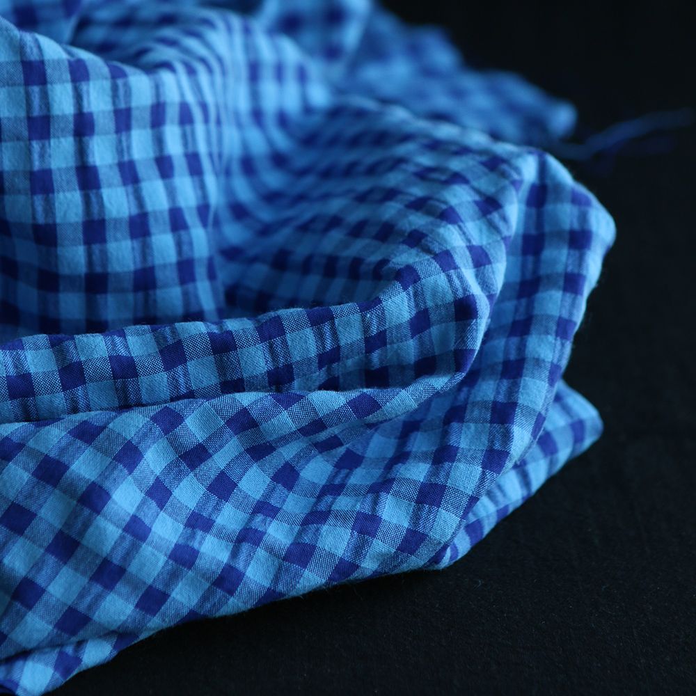 Seersucker / Coton gaufré vichy 6mm bleu cobalt