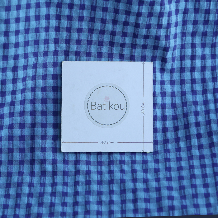 Seersucker / Coton gaufré vichy 6mm bleu cobalt