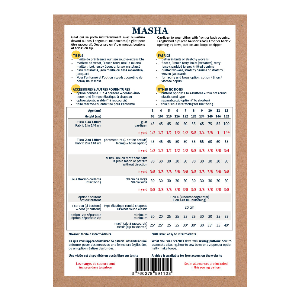 Pochette patron Ikatee MASHA mum 34-46