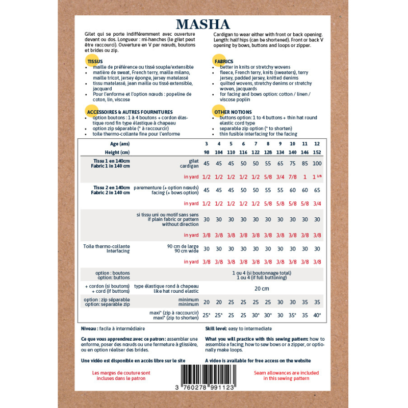 Pochette patron Ikatee MASHA mum 34-46