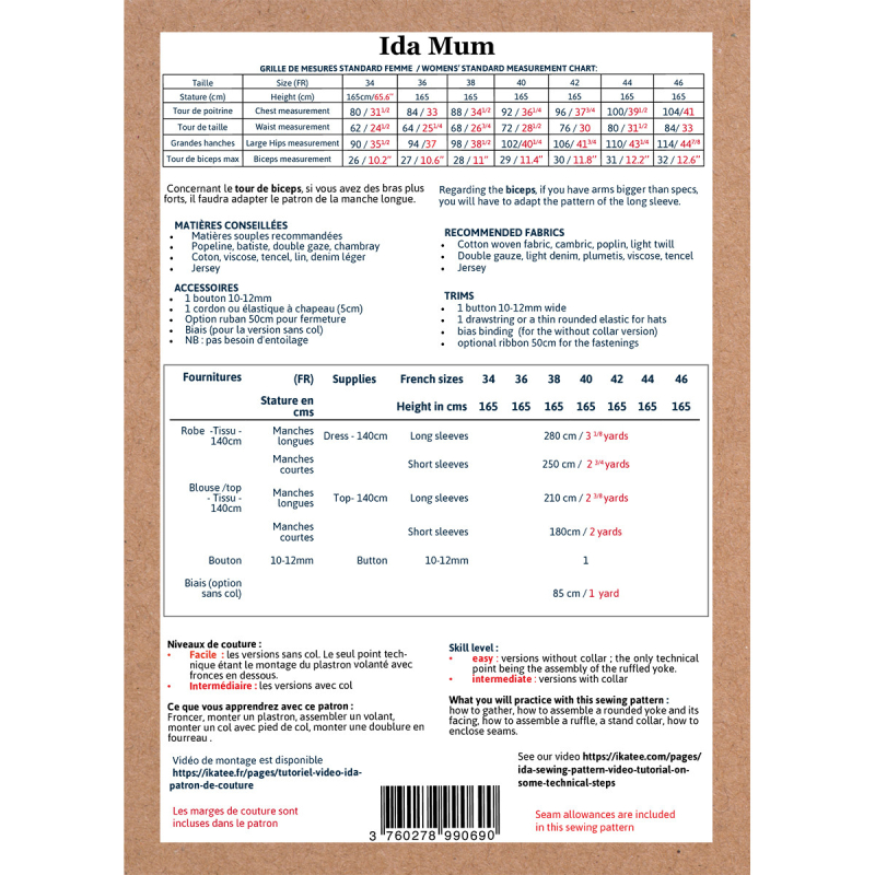 Pochette patron Ikatee IDA mum 34-46