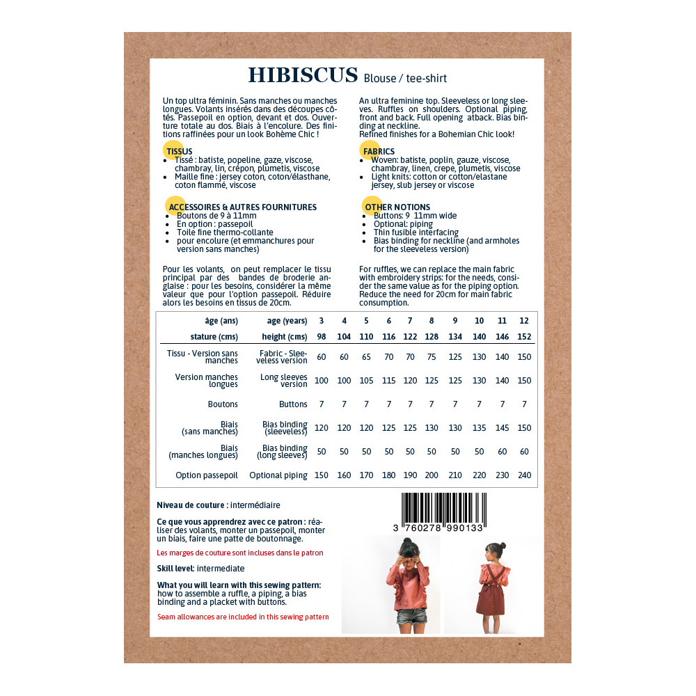 Pochette patron Ikatee HIBISCUS kids 3A-12A