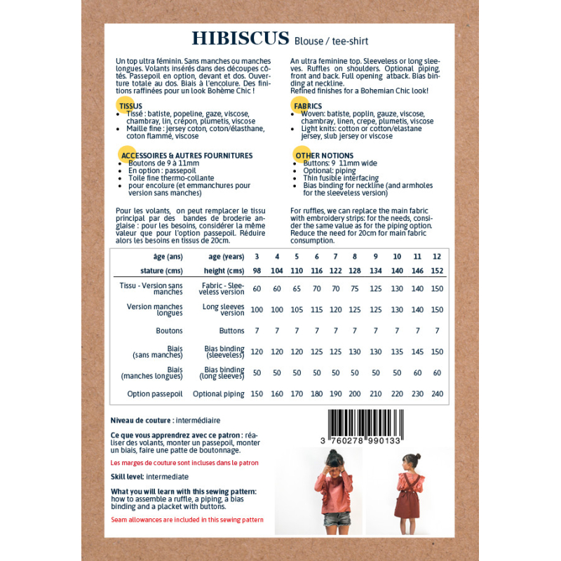 Pochette patron Ikatee HIBISCUS kids 3A-12A