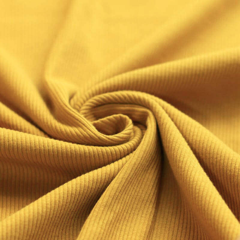 Jersey coton côtes fines coloris moutarde