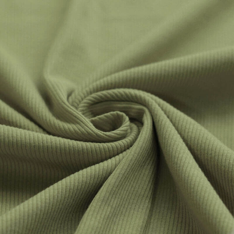 Jersey coton côtes fines coloris vert olive