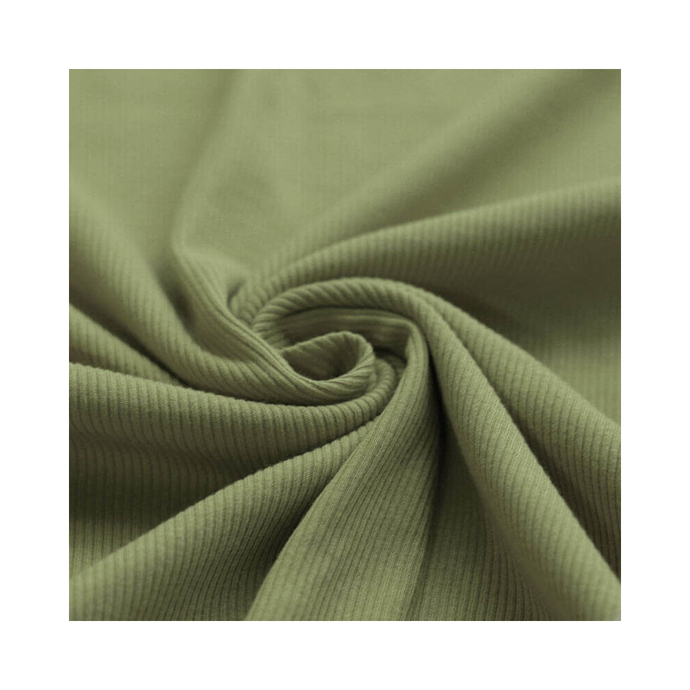 Jersey coton côtes fines coloris vert olive