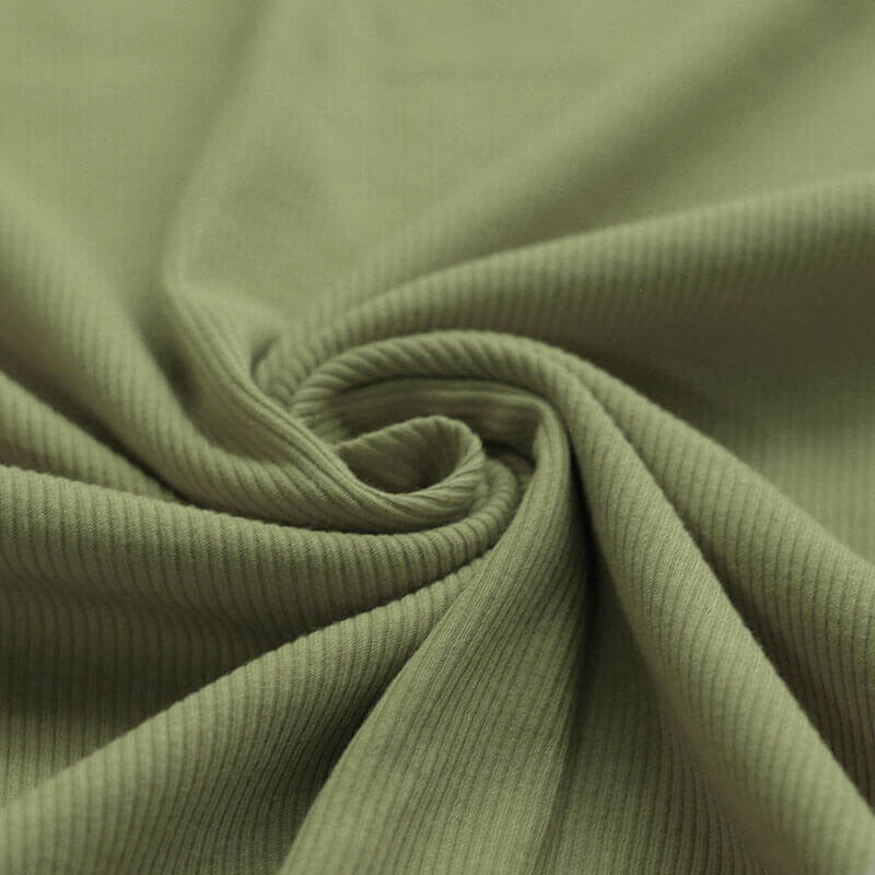Jersey coton côtes fines coloris vert olive