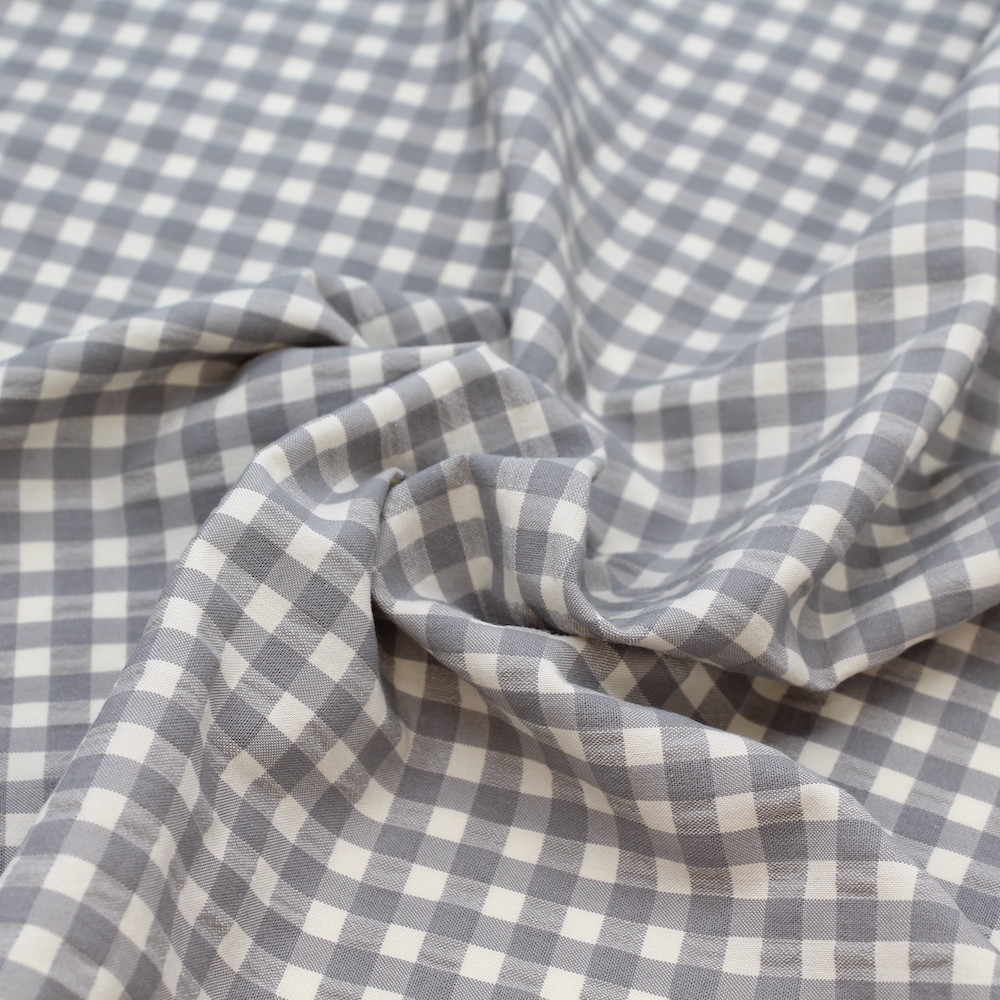 Seersucker / Coton gaufré vichy moyen GRIS écru