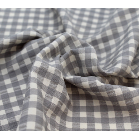 Seersucker / Coton gaufré vichy moyen GRIS écru Seersucker / Coton gaufré vichy moyen GRIS écru