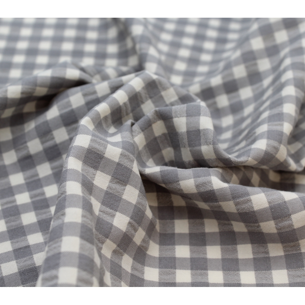 Seersucker / Coton gaufré vichy moyen GRIS écru