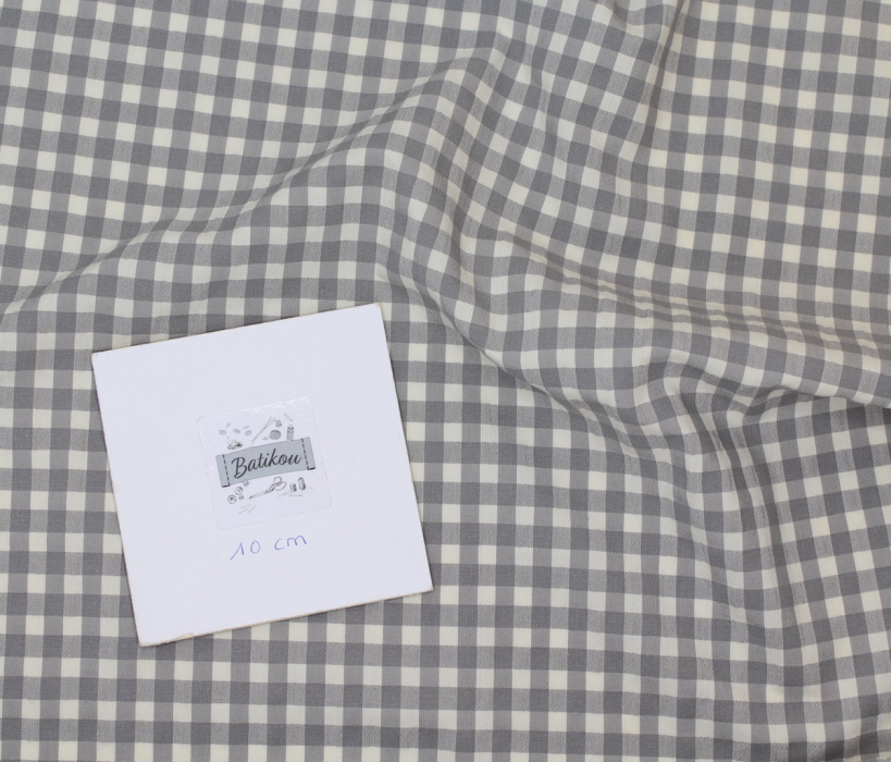 Seersucker / Coton gaufré vichy moyen GRIS écru