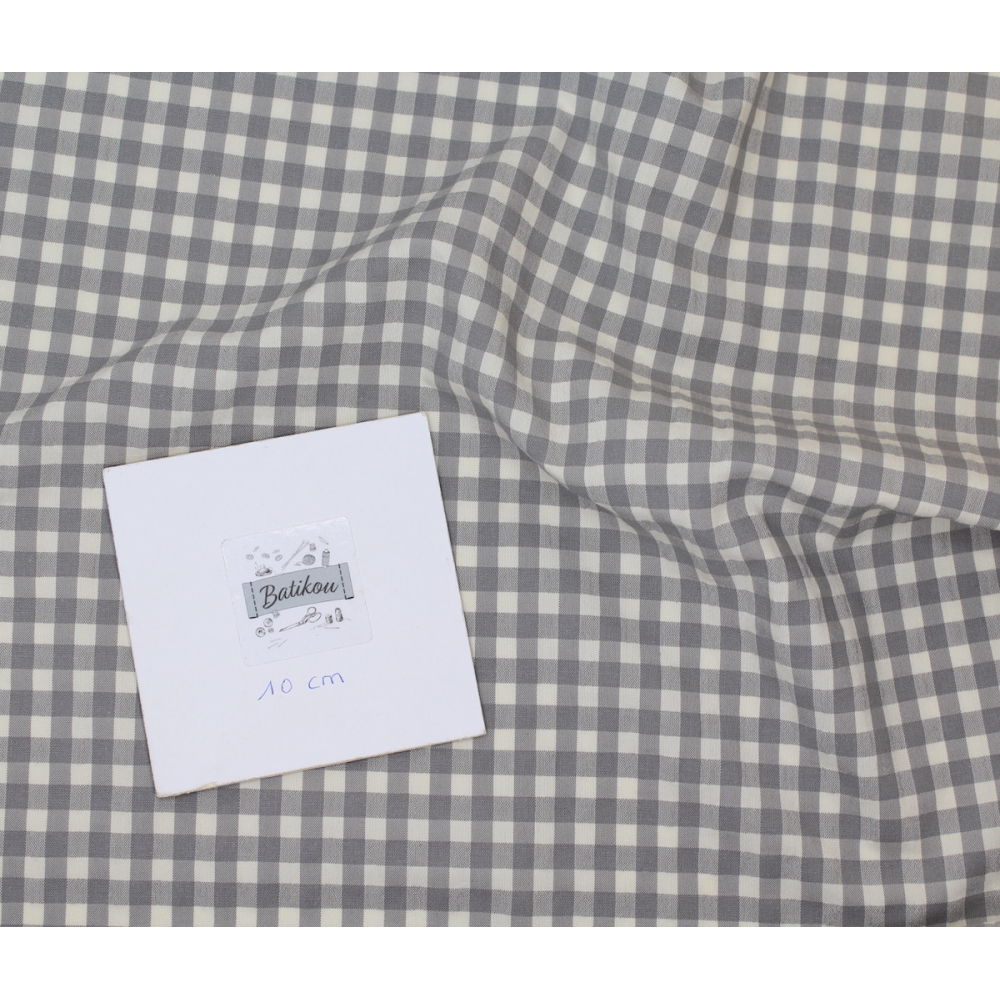 Seersucker / Coton gaufré vichy moyen GRIS écru