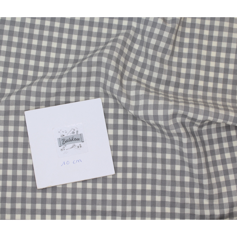 Seersucker / Coton gaufré vichy moyen GRIS écru