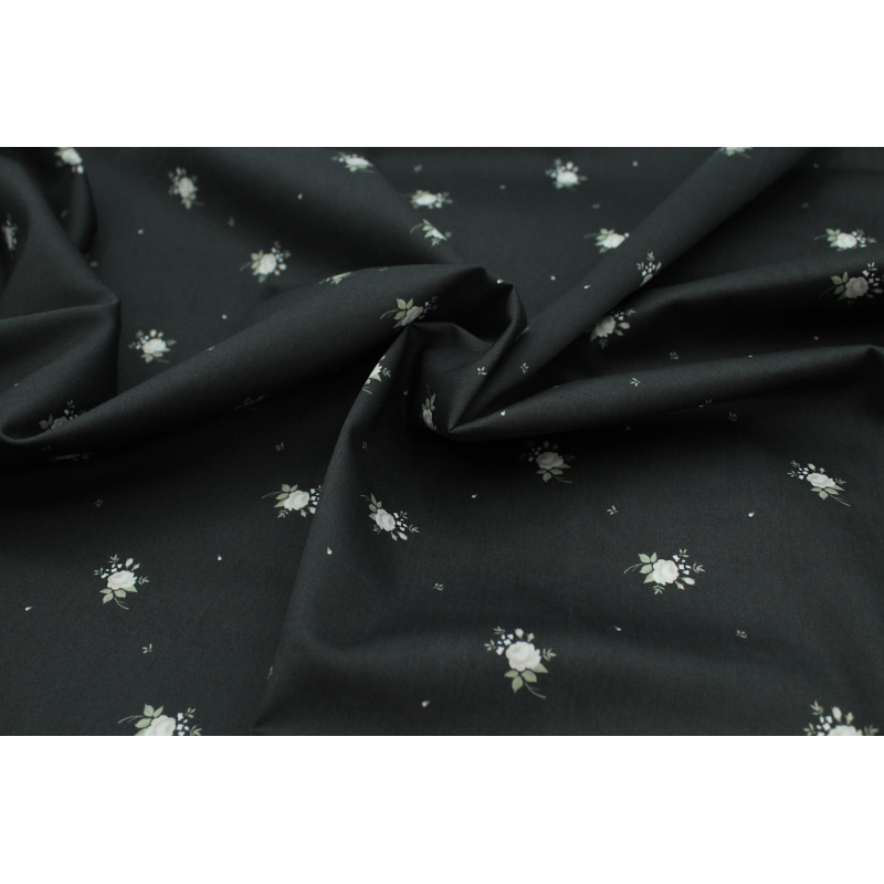 Coton satiné motif Lily exclusif Batikou fond faux noir