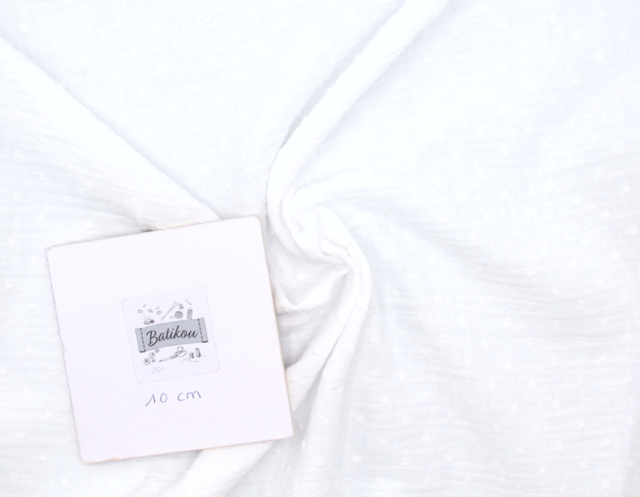 Double gaze de coton BIO unie blanc plumetis