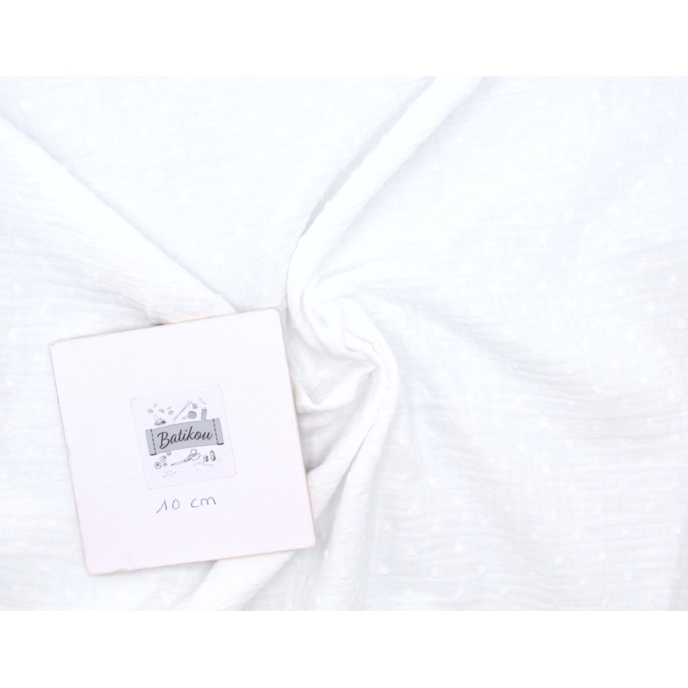 Double gaze de coton BIO unie blanc plumetis