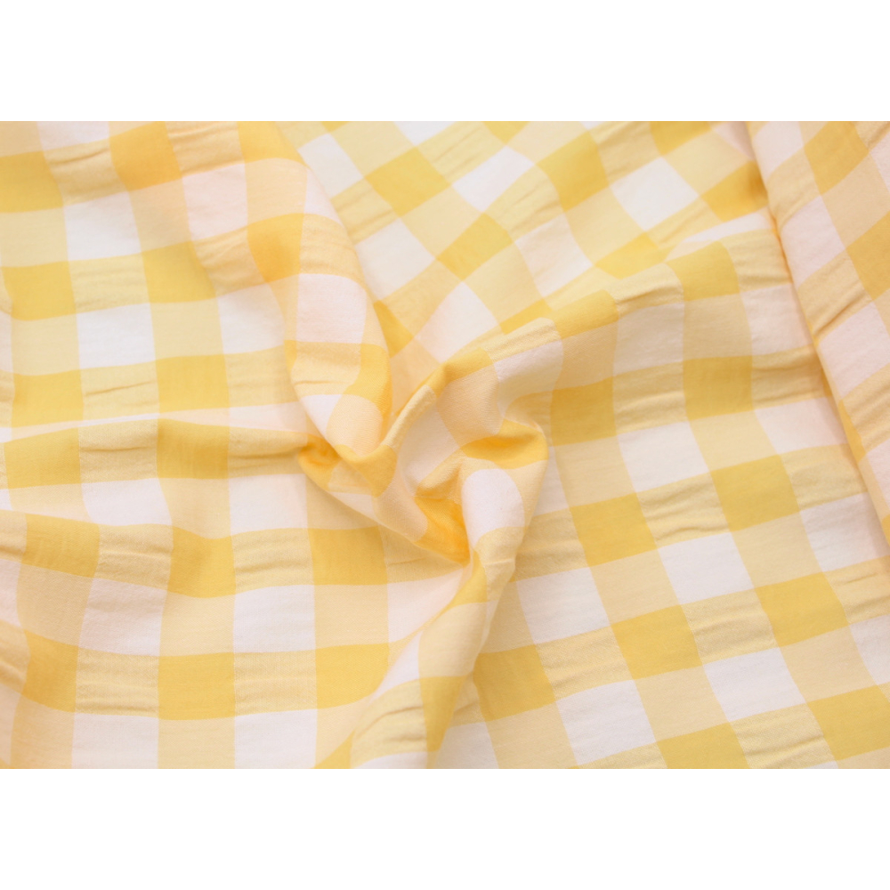 Seersucker / Coton gaufré vichy jaune