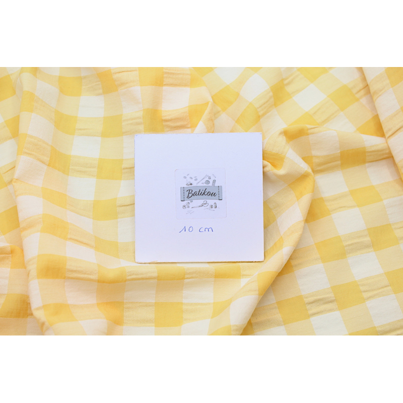 Seersucker / Coton gaufré vichy jaune