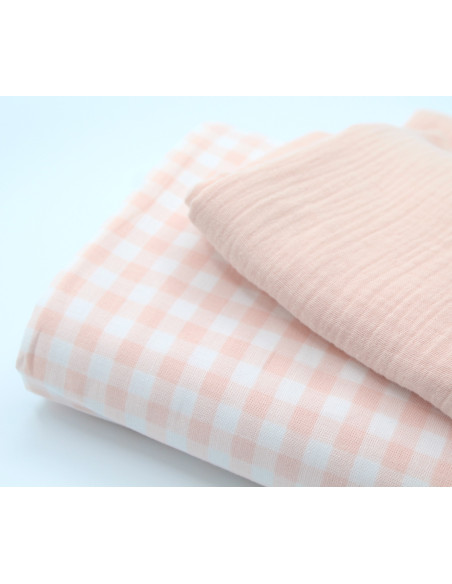 Double gaze de coton BIO unie rose nude