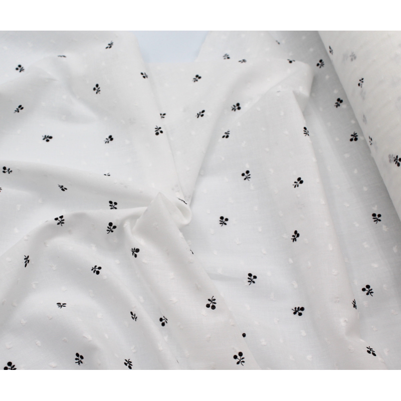 Plumetis de coton BIO motifs imprimés noir fruits cerise