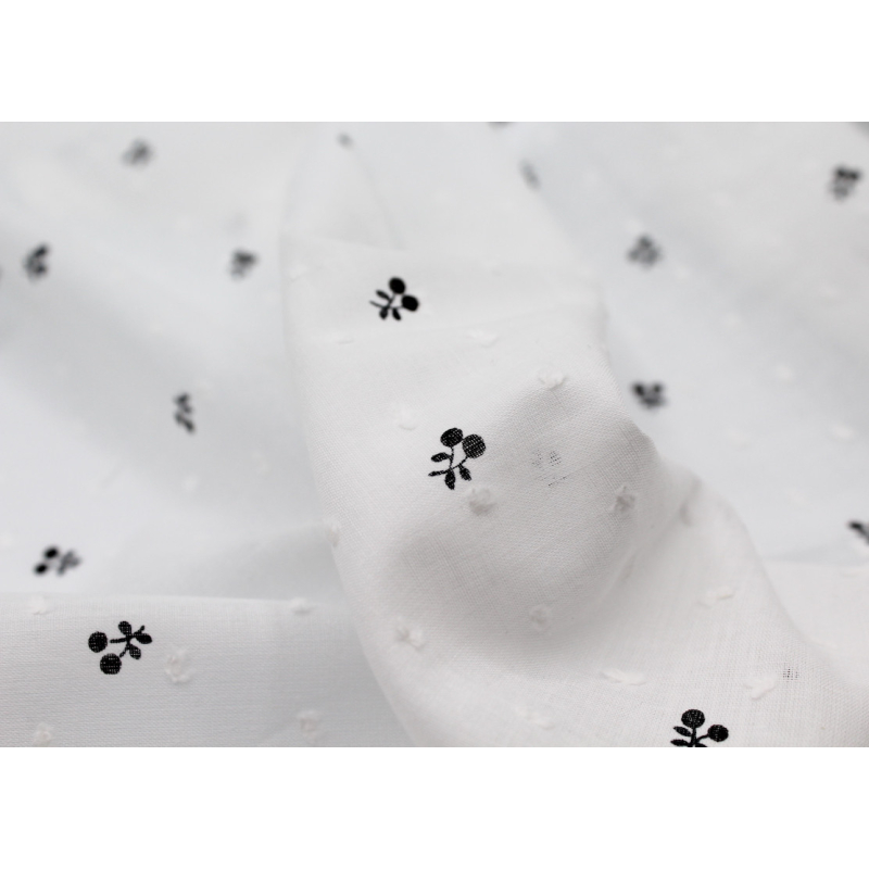 Plumetis de coton BIO motifs imprimés noir fruits cerise