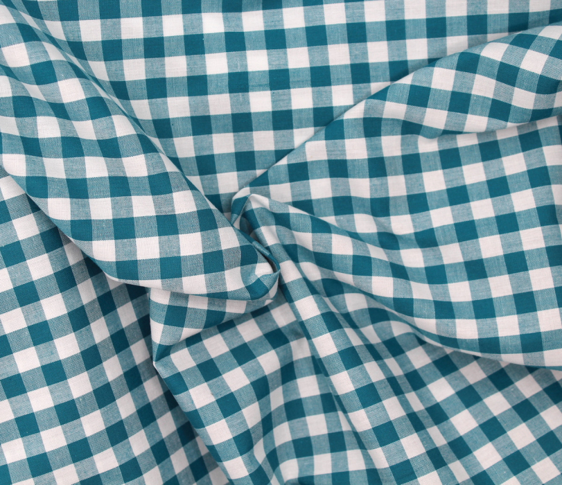 Coton vichy carreaux 10mm bleu pétrole
