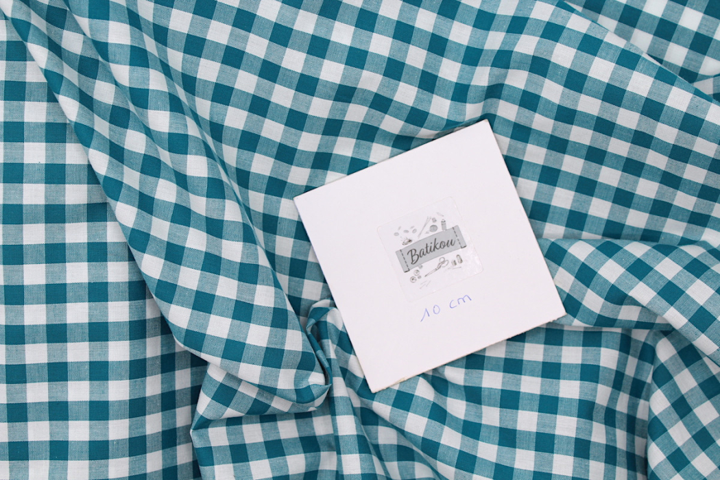 Coton vichy carreaux 10mm bleu pétrole