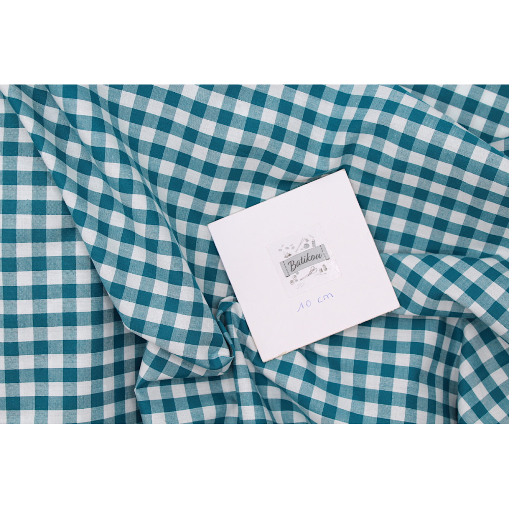 Coton vichy carreaux 10mm bleu pétrole