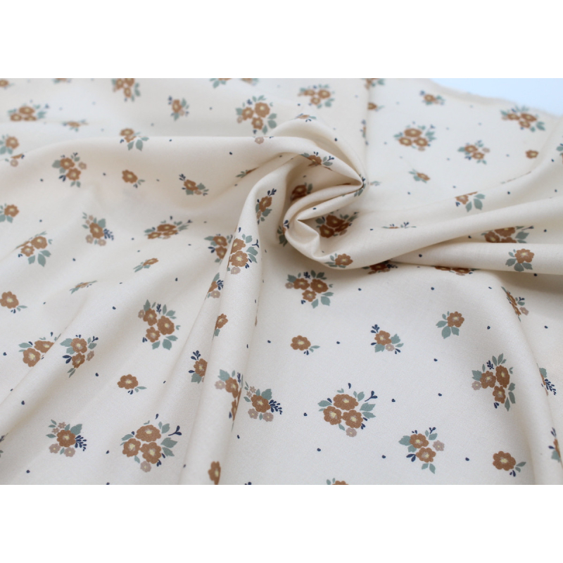 Batiste de coton BIO imprimé exclusif Rozen camel / SILKYNE