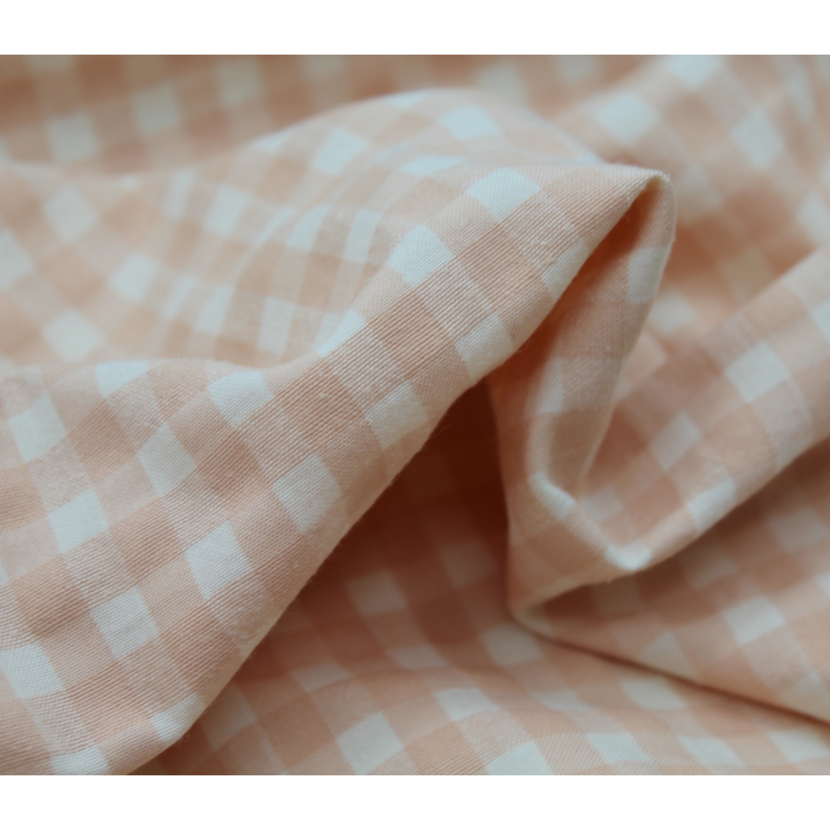 Seersucker / Coton gaufré  pêche écru vichy moyen 6mm Batikou - 3 Seersucker / Coton gaufré  pêche écru vichy moyen 6mm Batikou - 3