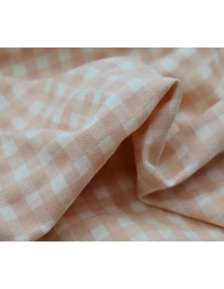 Seersucker / Coton gaufré  pêche écru vichy moyen 6mm Batikou - 3