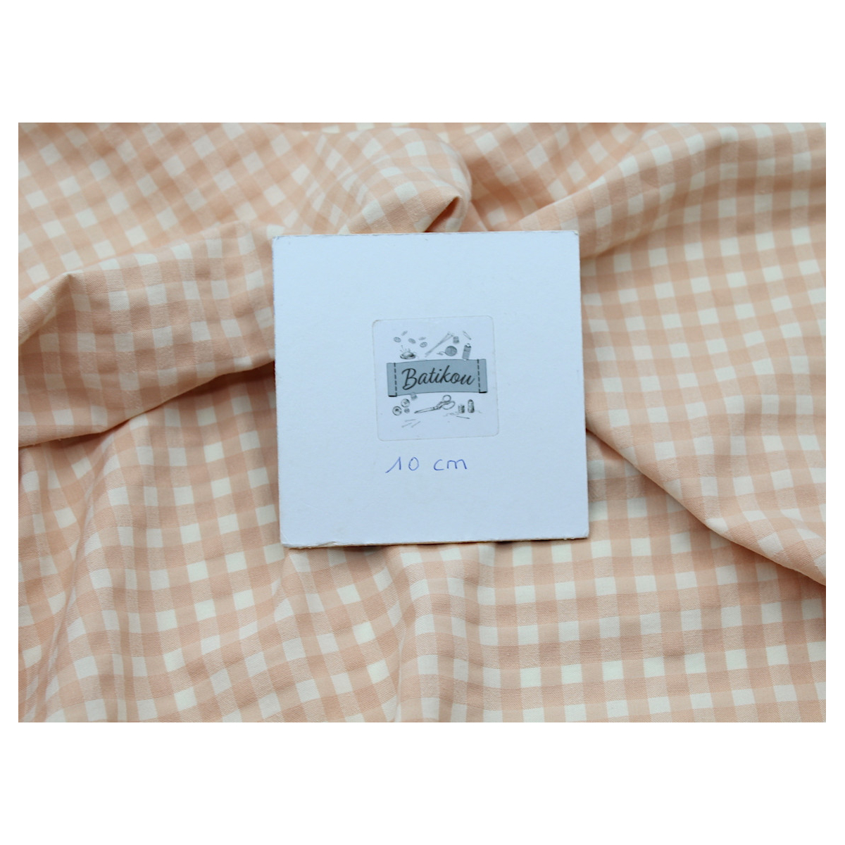 Seersucker / Coton gaufré  pêche écru vichy moyen 6mm Batikou - 4 Seersucker / Coton gaufré  pêche écru vichy moyen 6mm Batikou - 4