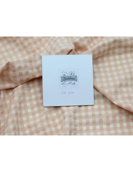 Seersucker / Coton gaufré  pêche écru vichy moyen 6mm Batikou - 4