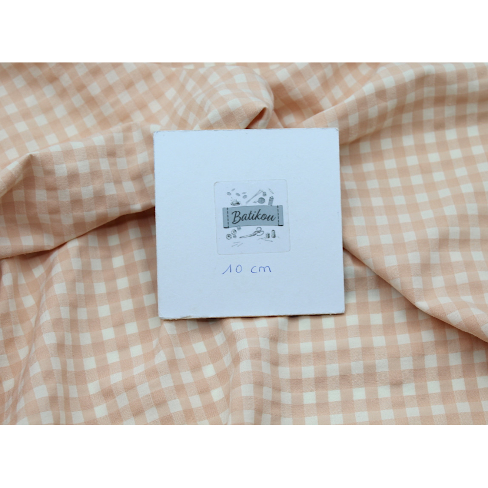 Seersucker / Coton gaufré  pêche écru vichy moyen 6mm Batikou - 4 Seersucker / Coton gaufré  pêche écru vichy moyen 6mm Batikou - 4