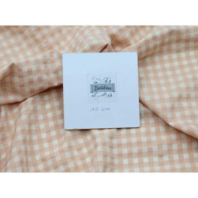Seersucker / Coton gaufré  pêche écru vichy moyen 6mm Batikou - 4 Seersucker / Coton gaufré  pêche écru vichy moyen 6mm Batikou - 4