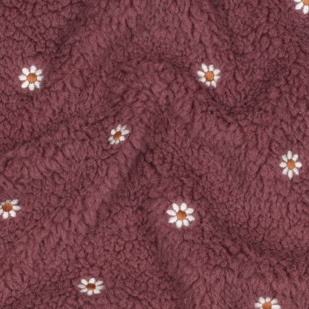 Teddy / moumoute bouclé fond burgundy broderies pâquerettes Teddy / moumoute bouclé fond burgundy broderies pâquerettes