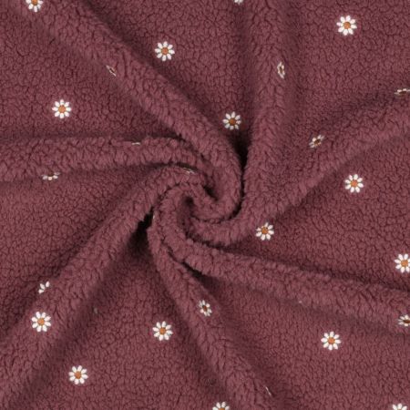 Teddy / moumoute bouclé fond burgundy broderies pâquerettes Teddy / moumoute bouclé fond burgundy broderies pâquerettes